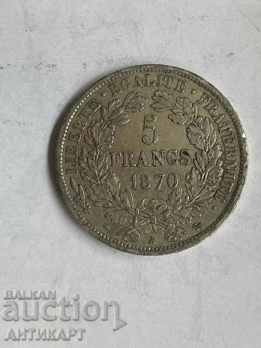 silver coin 5 francs France 1870 silver