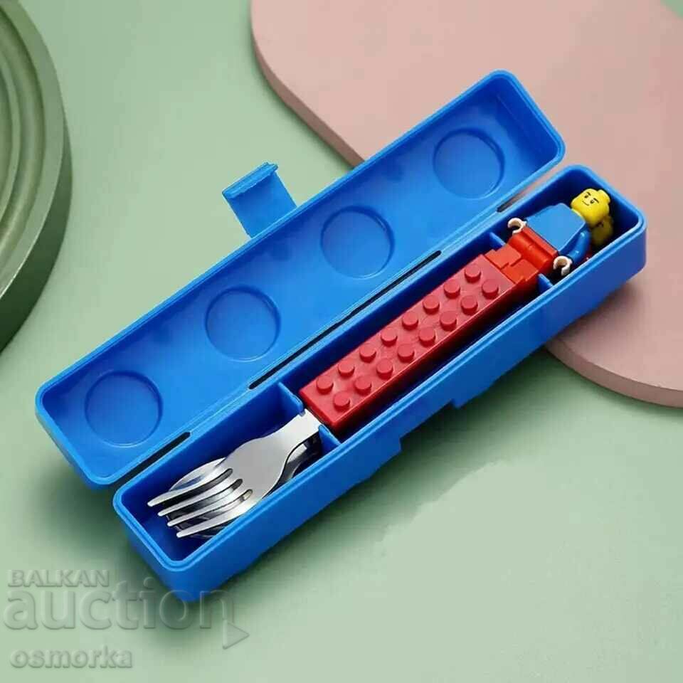 Spoon and fork with a handle in the shape of a Lego block with price 17.00 BGN | € 8.69 Spoon and fork with a handle in the shape of a Lego block with price 17.00 BGN | € 8.69