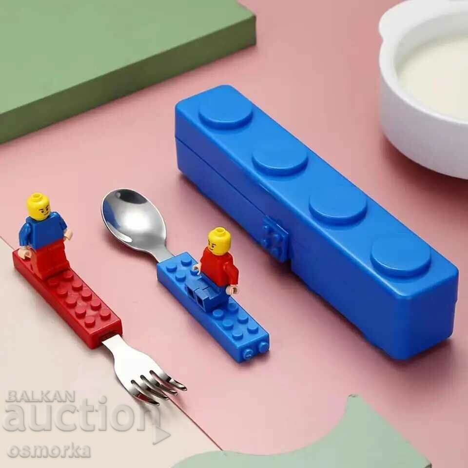Spoon and fork with a handle in the shape of a Lego block - 5 Spoon and fork with a handle in the shape of a Lego block - 5