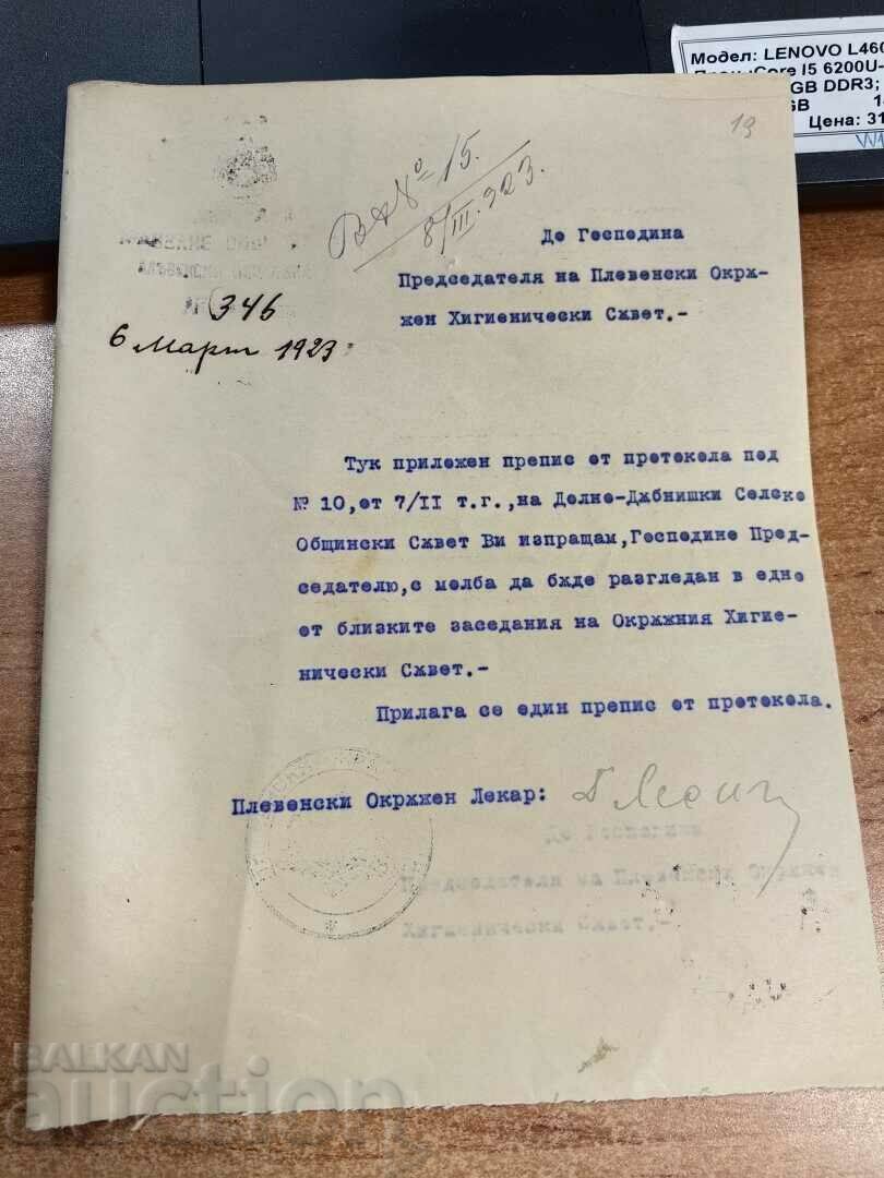 1924 ПЛЕВЕН ХИГИЕНИЧЕСКИ СЪВЕТ ДОКУМЕНТ ЦАРСТВО БЪЛГАРИЯ