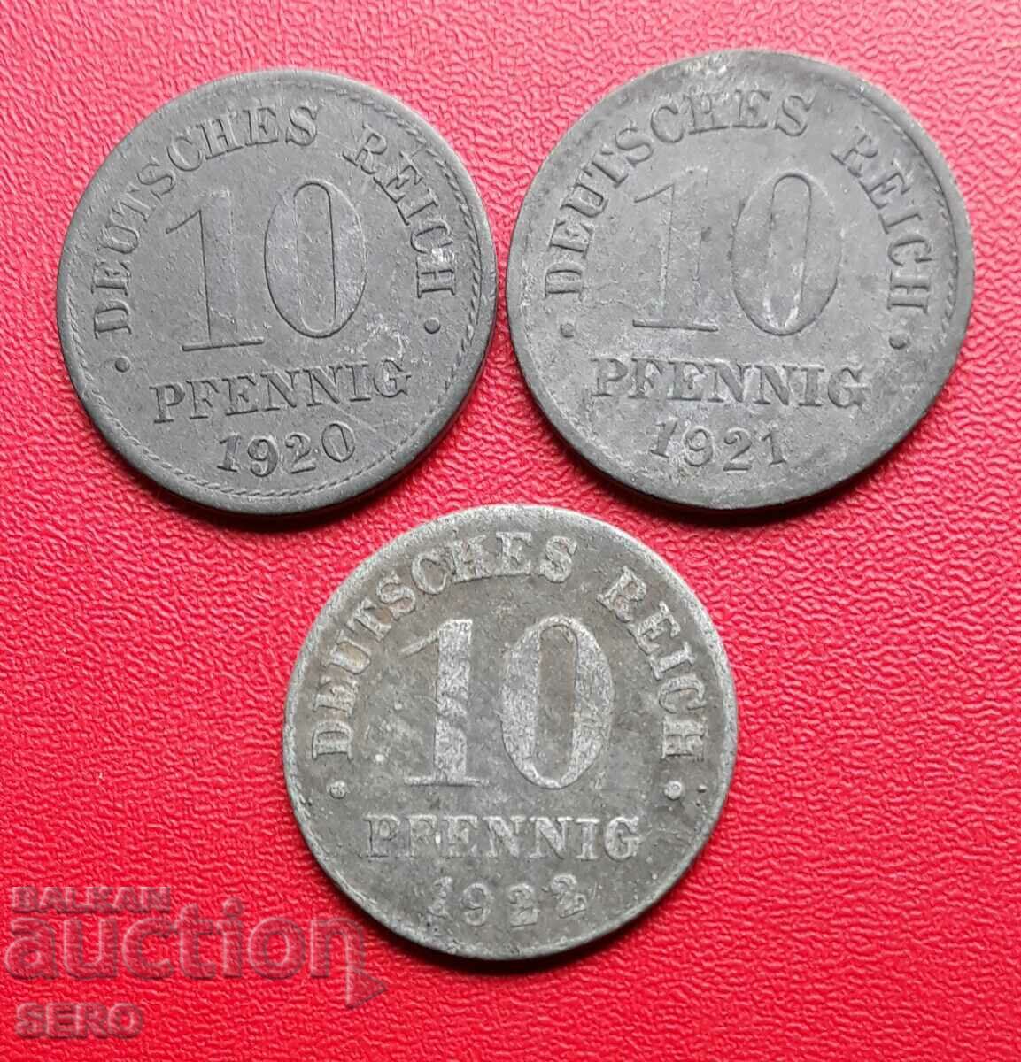 Germania--lot 3x10 pfennig 1920,1921,1922