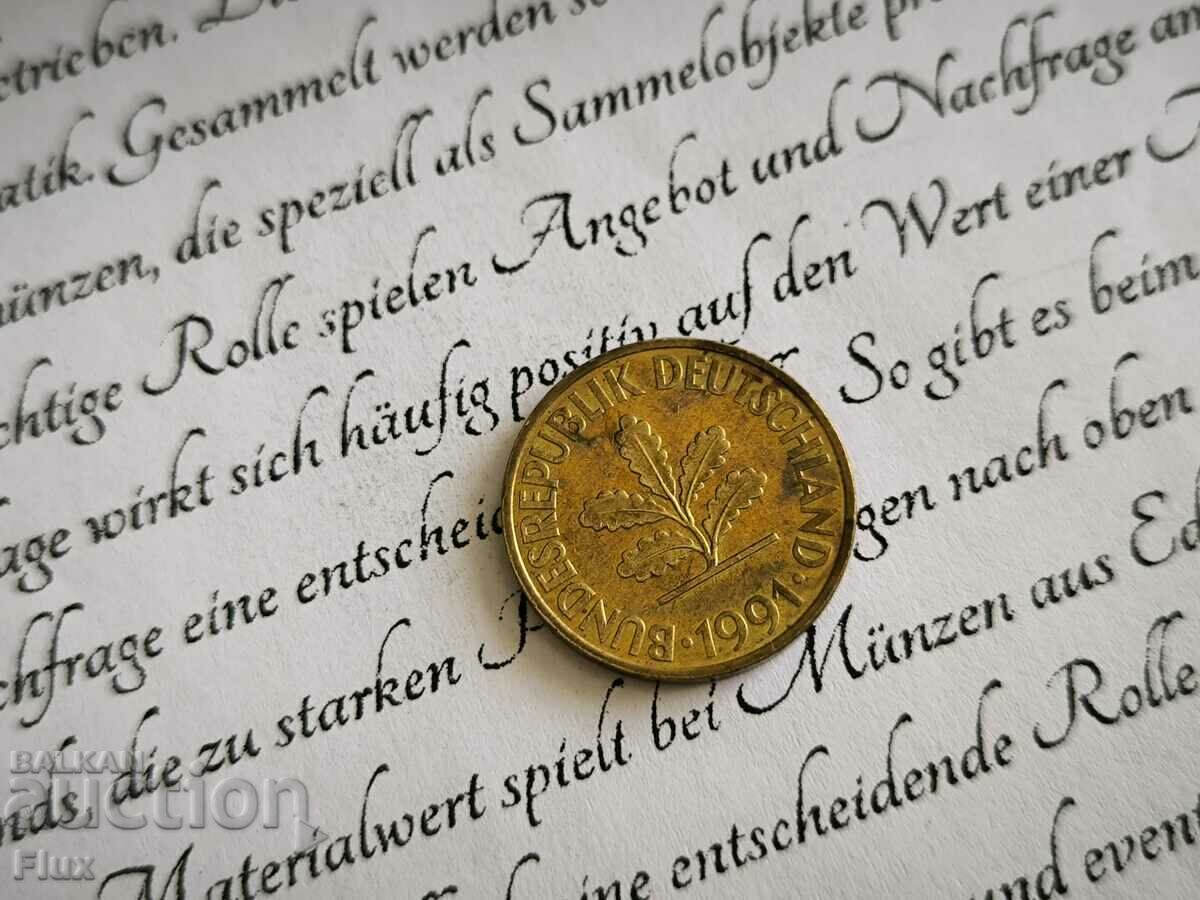 Coin - Germany - 10 Pfennig | 1991; Series D with price 0.80 BGN | € 0.41 Coin - Germany - 10 Pfennig | 1991; Series D with price 0.80 BGN | € 0.41