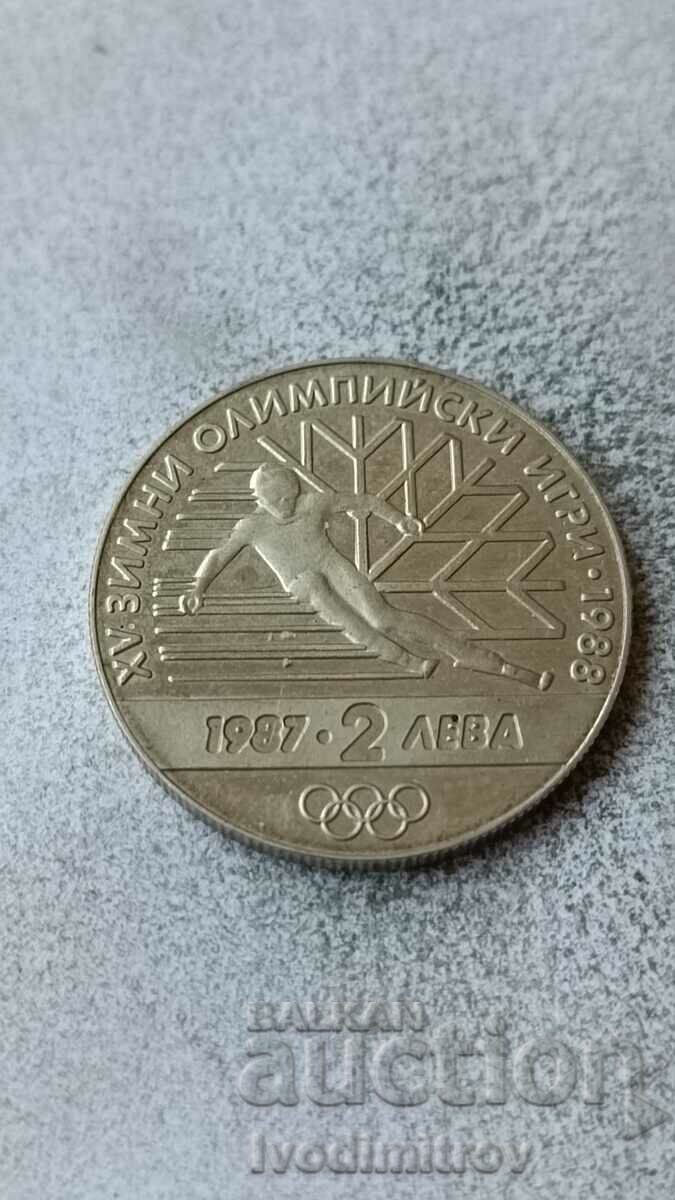 2 лева 1987 XV Зимни Олимпийски игри, Калгари 1988