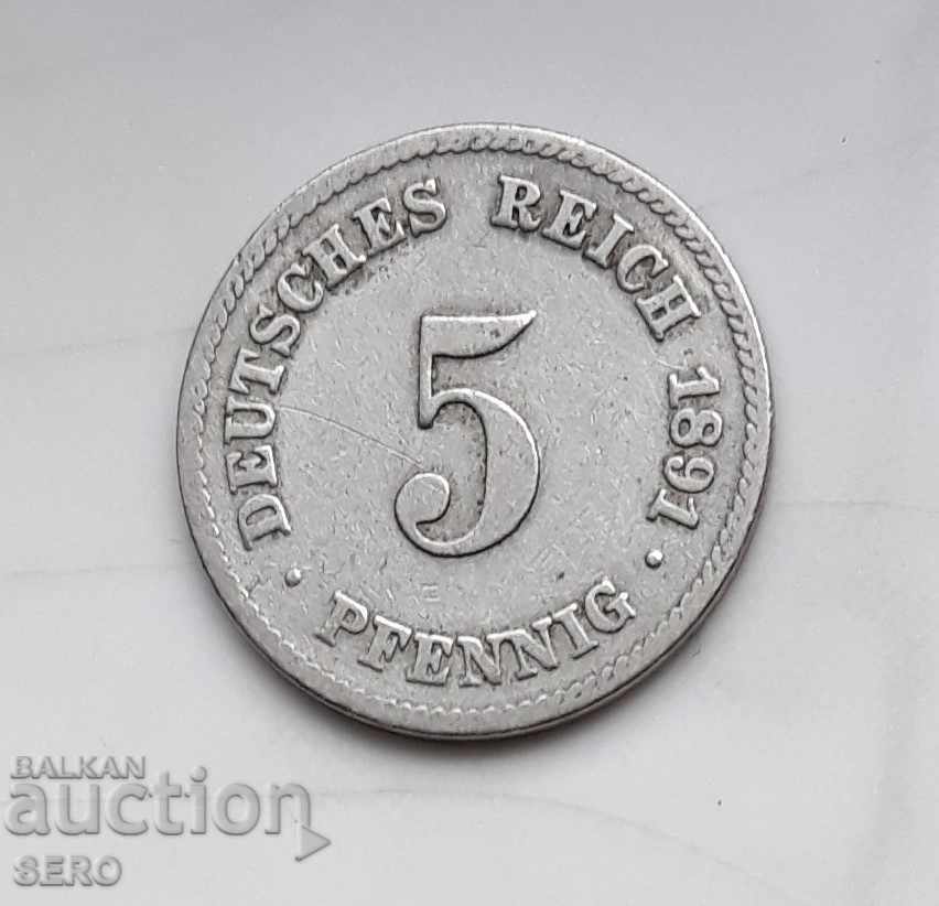 Germany-5 Pfennig 1891 F-Stuttgart