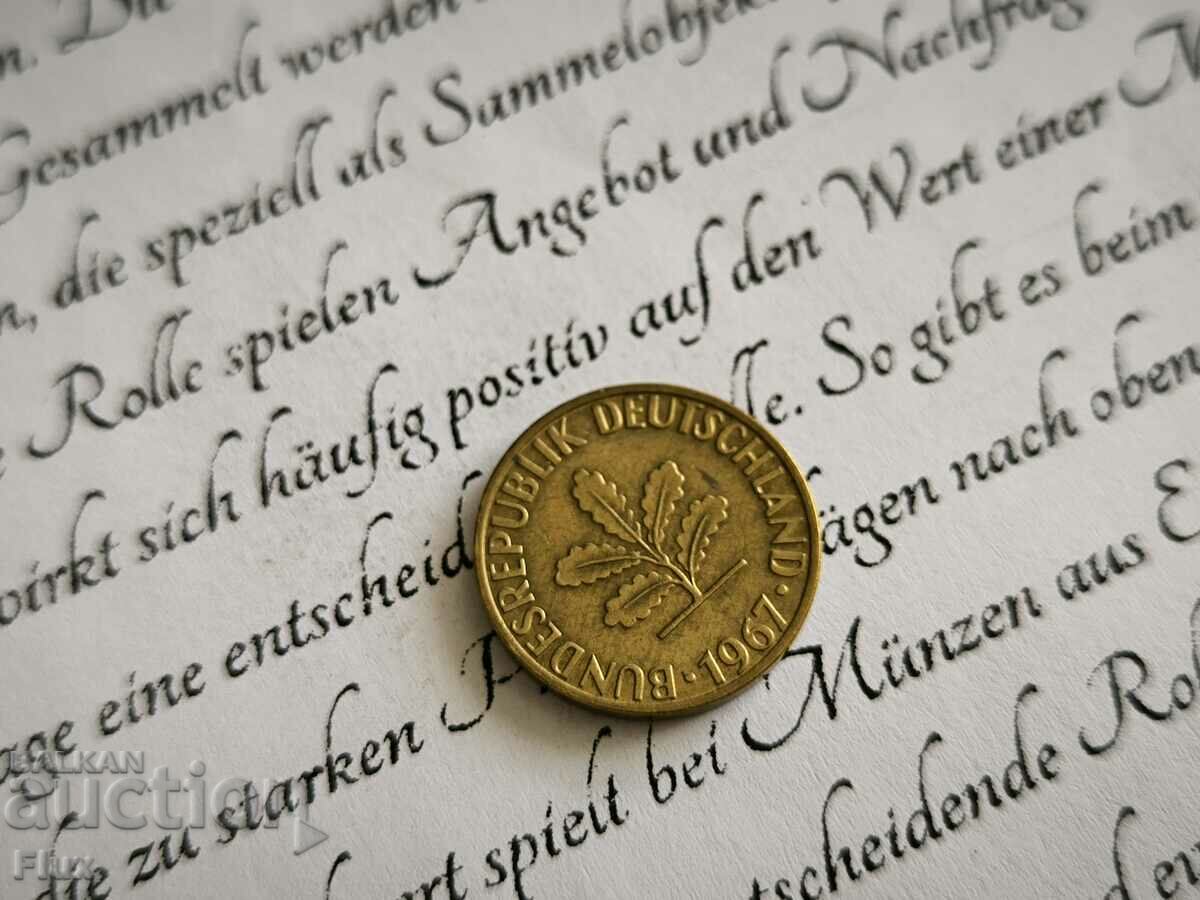 Coin - Germany - 5 Pfennig | 1967; series F with price 1.00 BGN | € 0.51 Coin - Germany - 5 Pfennig | 1967; series F with price 1.00 BGN | € 0.51