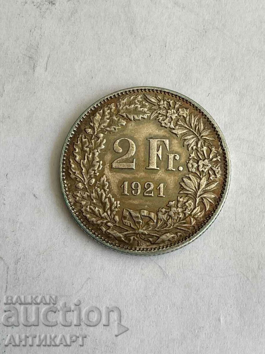 monedă de argint 2 franci Elveția argint 1921