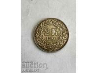сребърна монета 2 франка Швейцария 1921 сребро