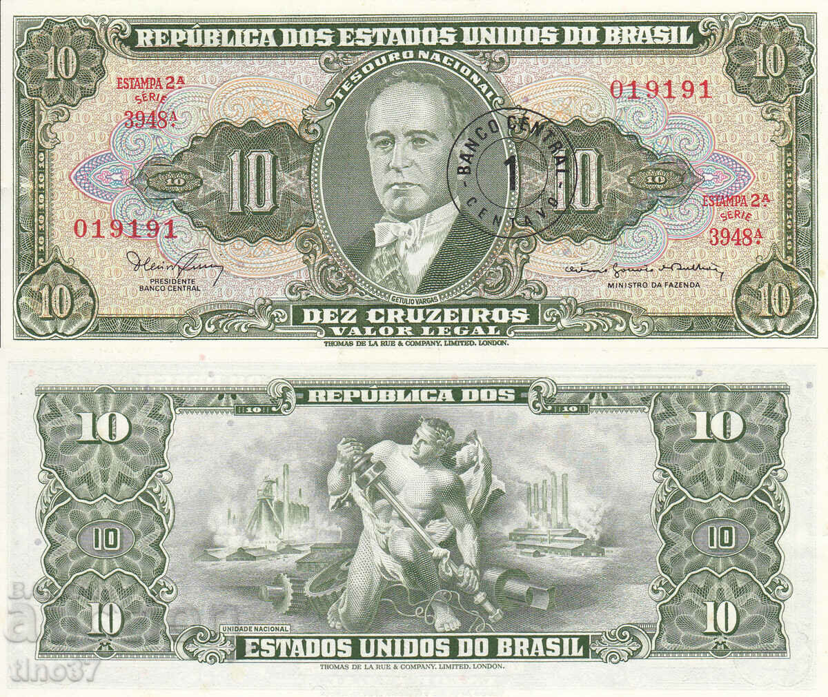 tino37- BRAZILIA - 10 CRUZEIROS / 1 CENTAVO / - 1966 - UNC