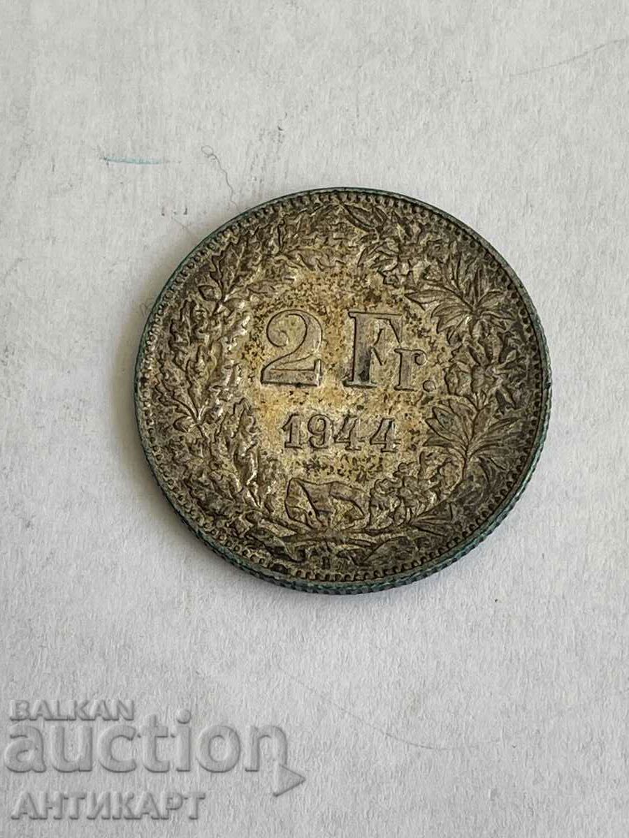 сребърна монета 2 франка Швейцария 1944 сребро