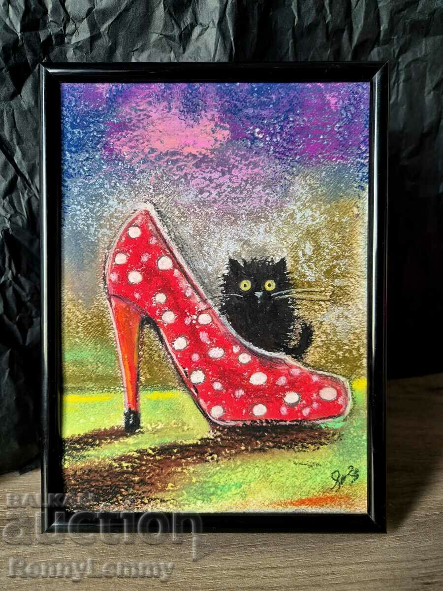Черно коте, авторска картина, оригинал