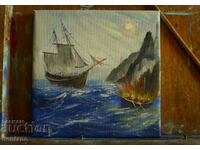 Oil painting - Seascape - Ship in the sea 20/20 cm