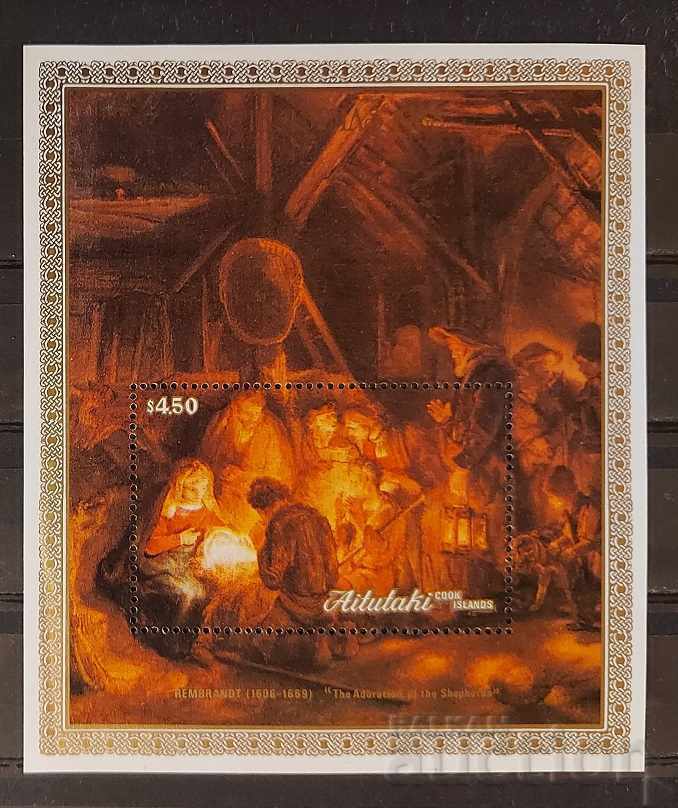 Aitutaki 1988 Religie Picturi de Crăciun/Rembrandt Block MNH