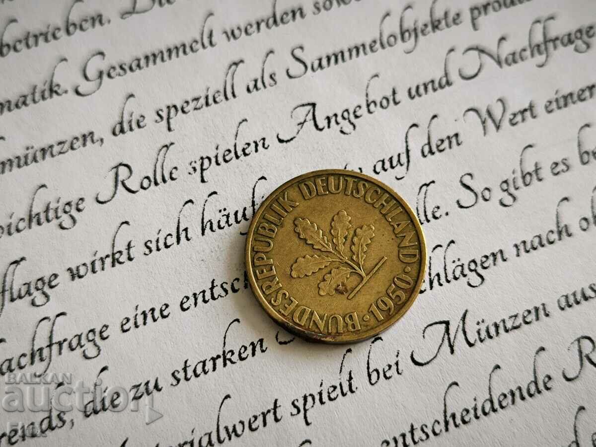 Coin - Germany - 10 Pfennig | 1950; Series D with price 1.10 BGN | € 0.56