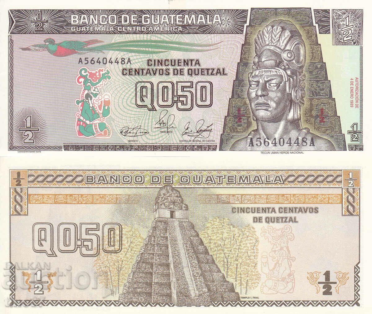 tino37- GUATEMALA - 0,5 QUETZAL - 1989 - AU
