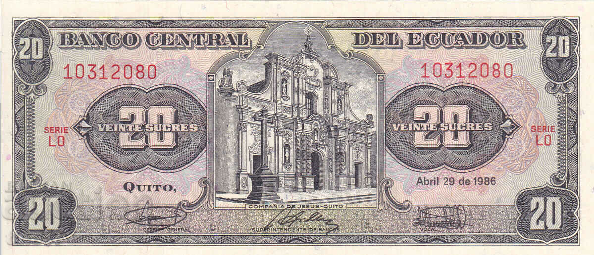 tino37- ECUADOR - 20 SUCRES - 1986 - UNC with price 8.90 BGN | € 4.55 tino37- ECUADOR - 20 SUCRES - 1986 - UNC with price 8.90 BGN | € 4.55