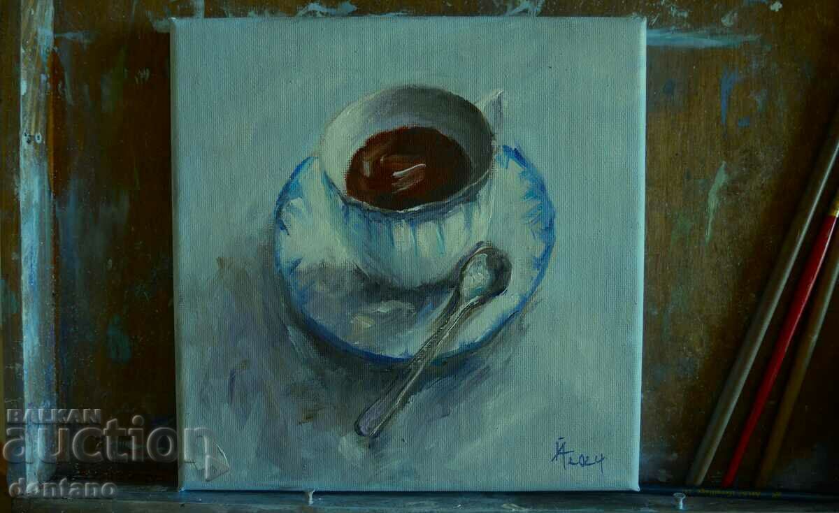 Oil painting - Still life - Glass of afternoon tea 20/20 cm