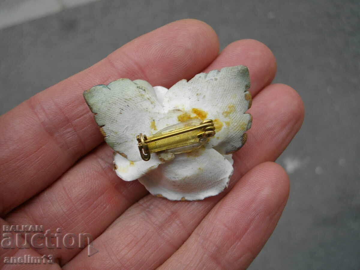 OLD BROOCH ROSE POLCELAN - 5