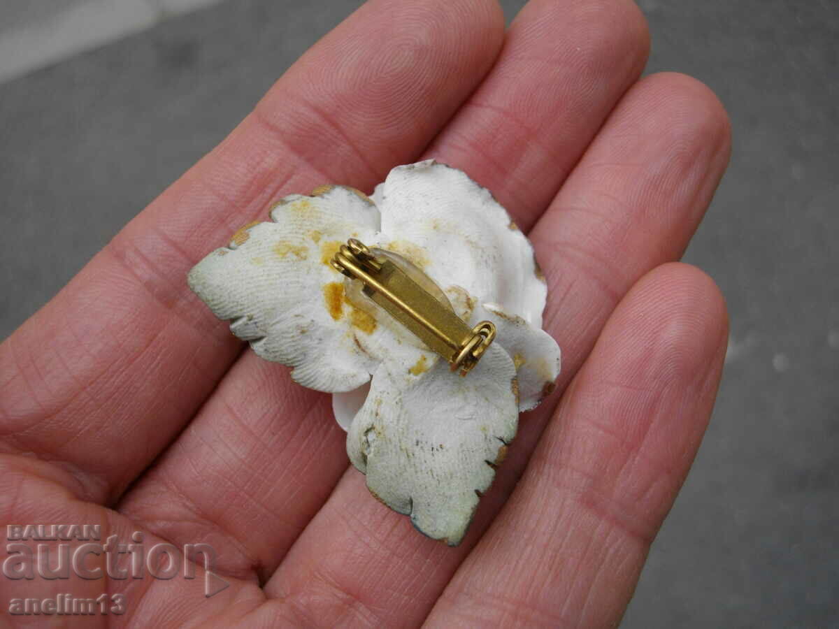OLD BROOCH ROSE POLCELAN - 6