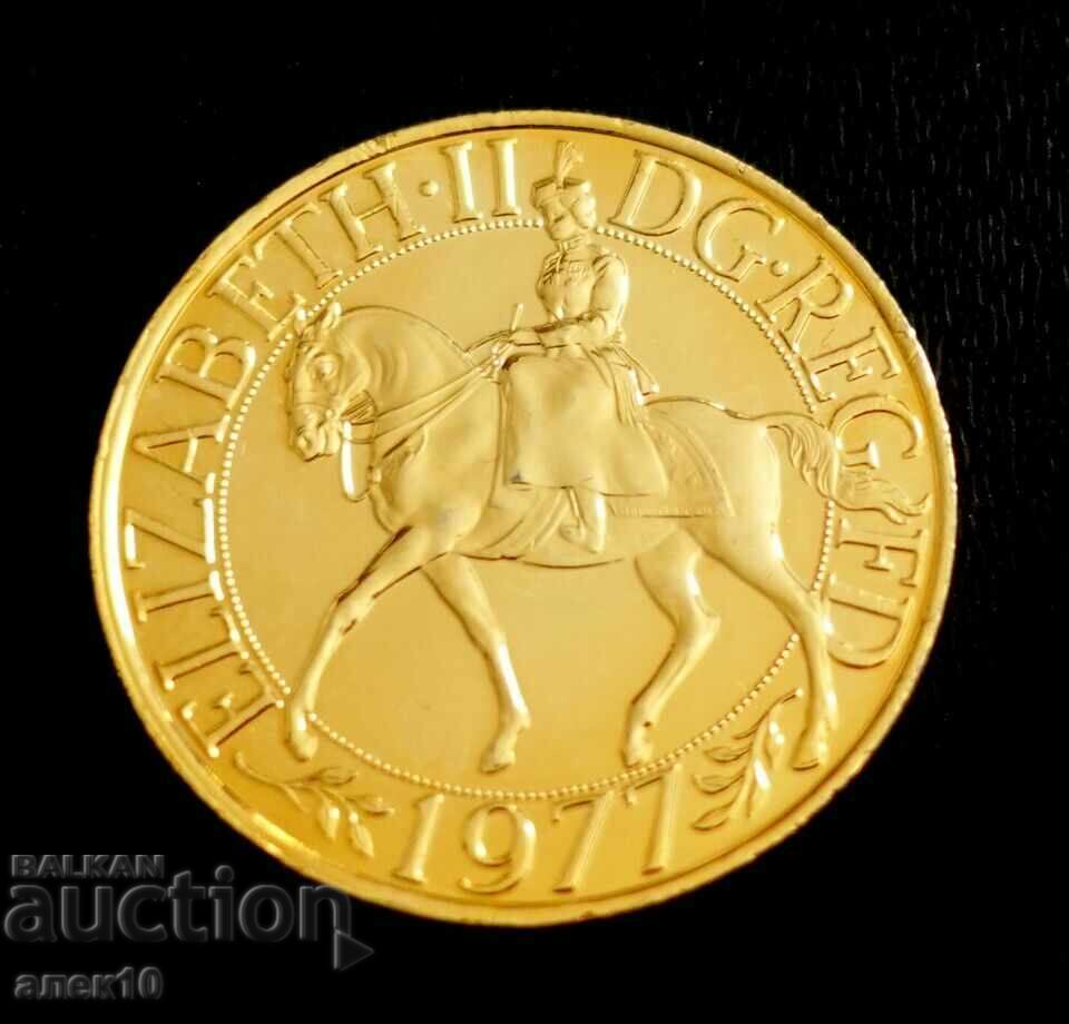 Marea Britanie 25 pence 1977 placat cu aur