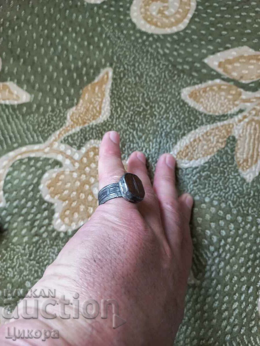 OLD TURKISH OTTOMAN SILVER GEM RING - 6