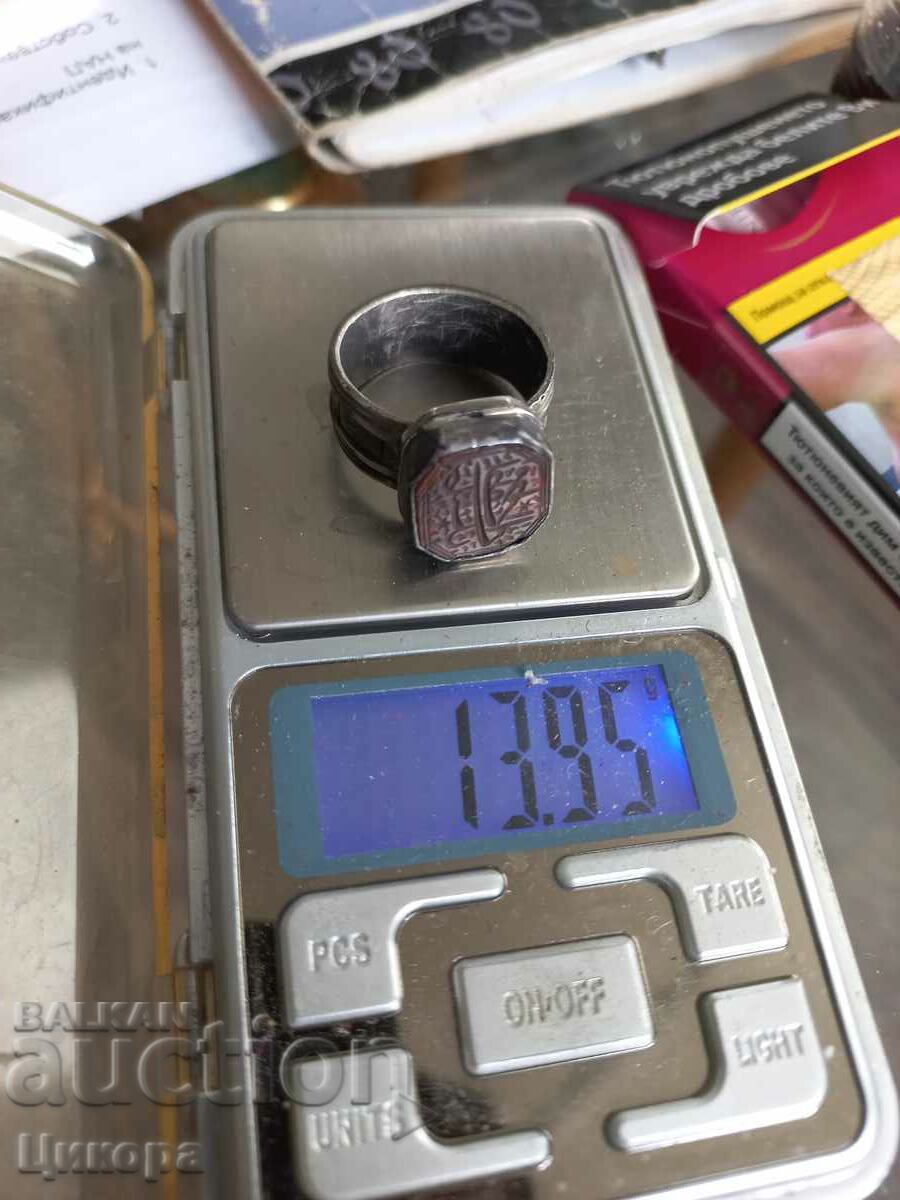 OLD TURKISH OTTOMAN SILVER GEM RING - 7