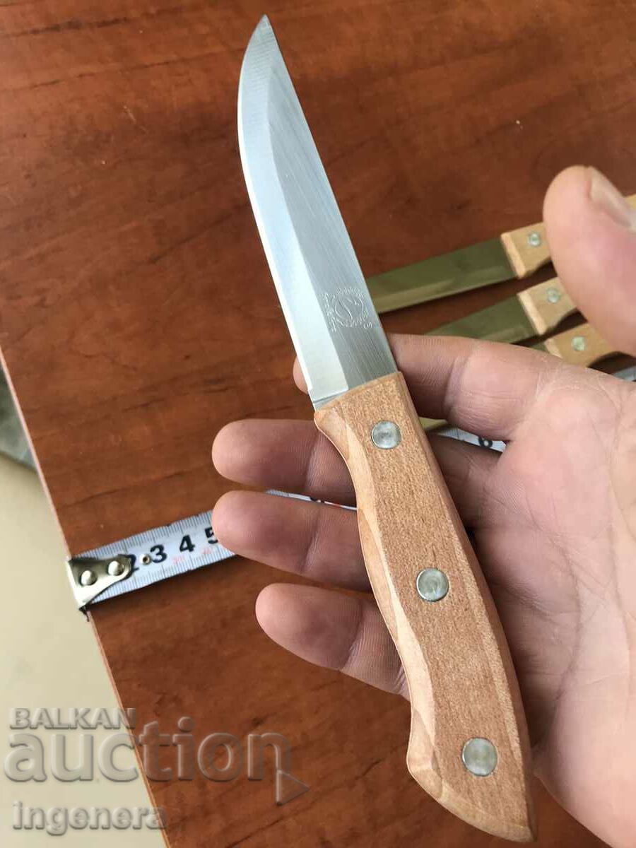 НОЖ КОМПЛЕКТ НОВО ДЪРВЕНА ДРЪЖКА 1 + 3 БР. с цена 16.00 лв. | € 8.18 НОЖ КОМПЛЕКТ НОВО ДЪРВЕНА ДРЪЖКА 1 + 3 БР. с цена 16.00 лв. | € 8.18