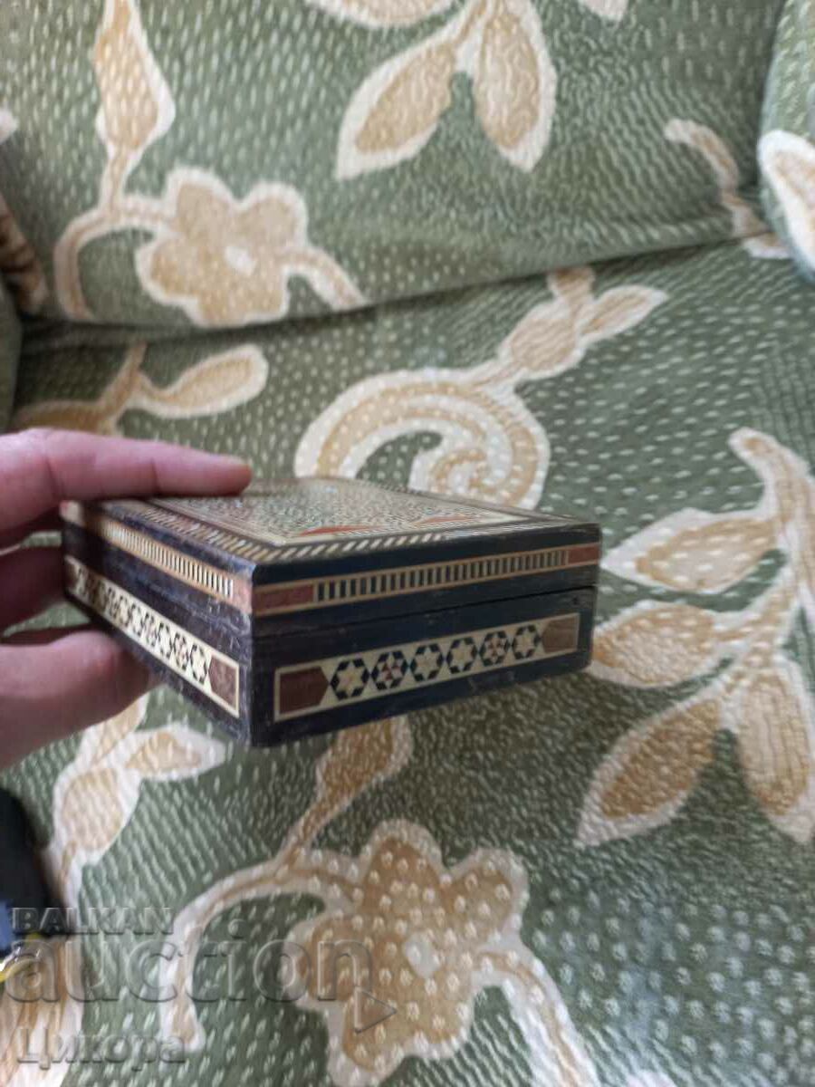 Auction  OLD WOODEN BOX WITH MOTHER OF PEARL