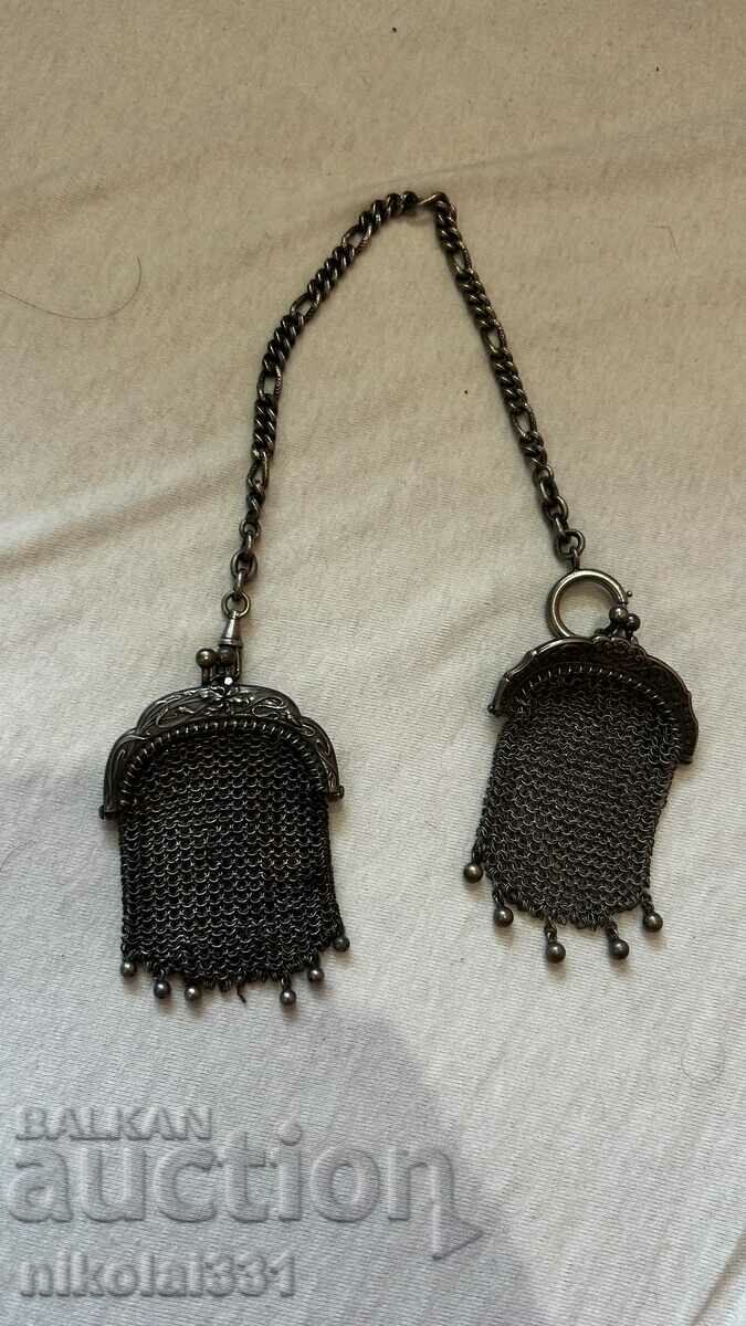 Antique metal bag two pieces, with a chain