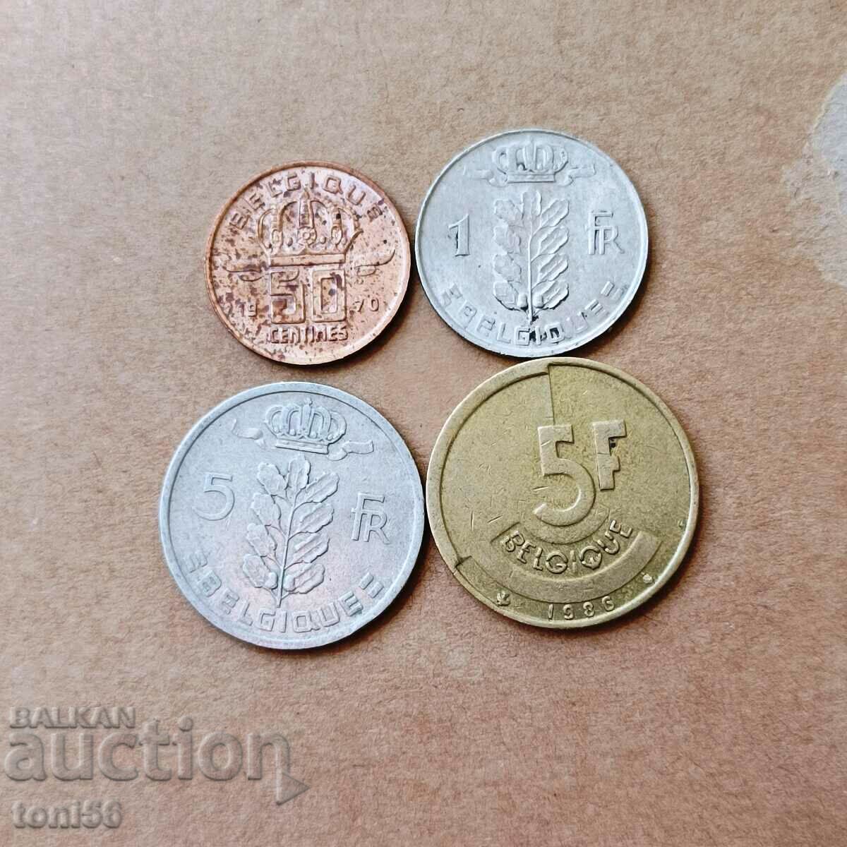 Belgium set 50 centimes, 1, 5 + 5 francs 1950/86 French inscription