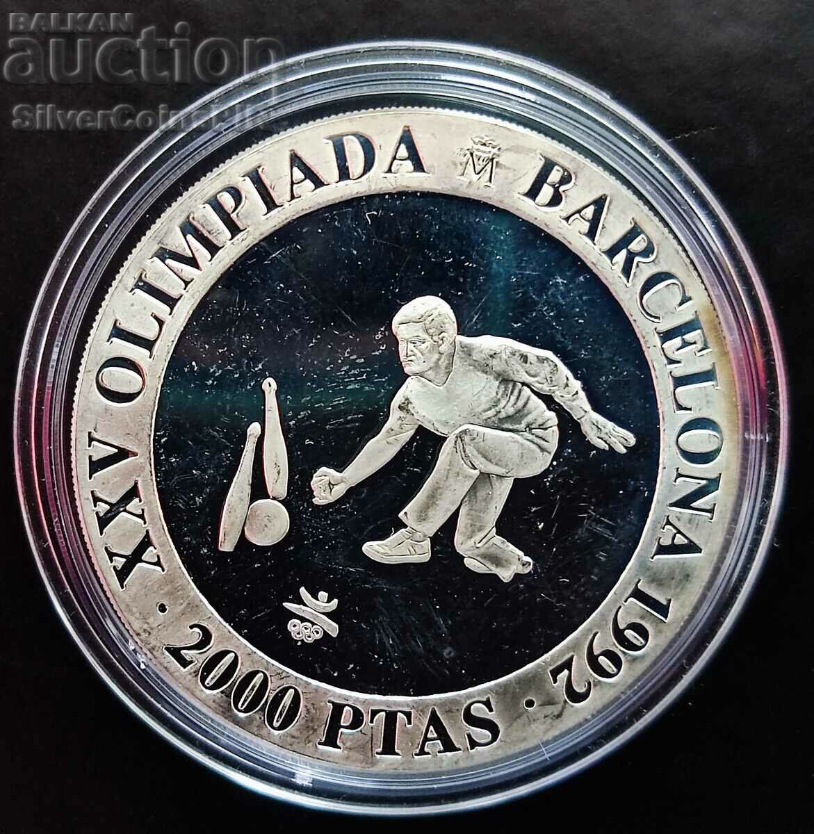 Сребро 2000 Песети Боулинг Олимпиада 1991 Испания