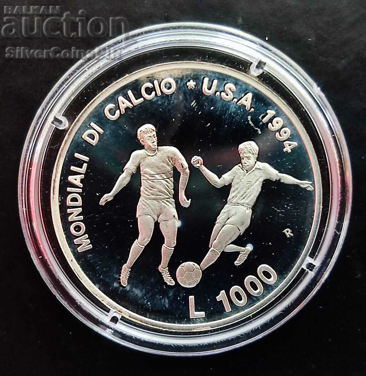 Argint 1000 Lire Fotbal Mondial 1994 San Marino