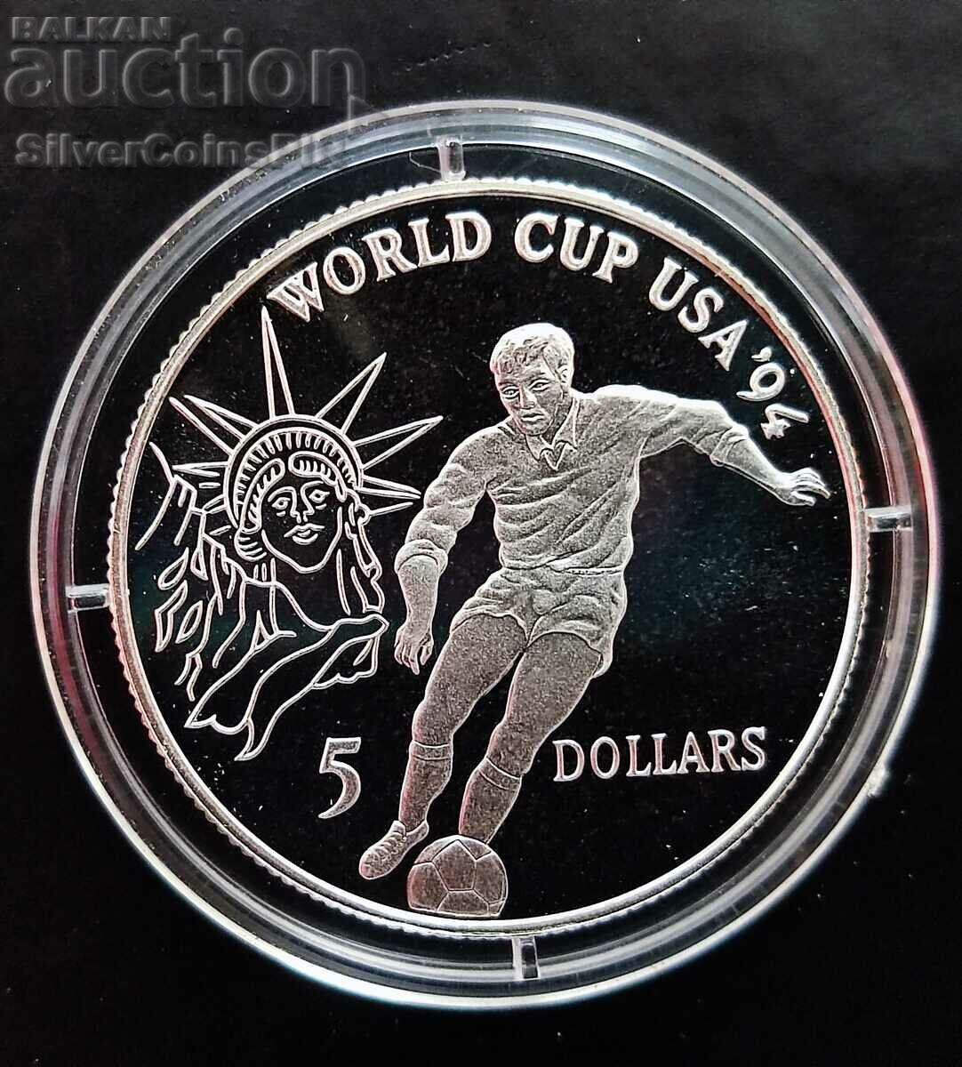 Silver 5$ World Soccer 1991 New Islands