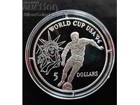 Argint 5$ Fotbal Mondial 1991 Insulele Noi