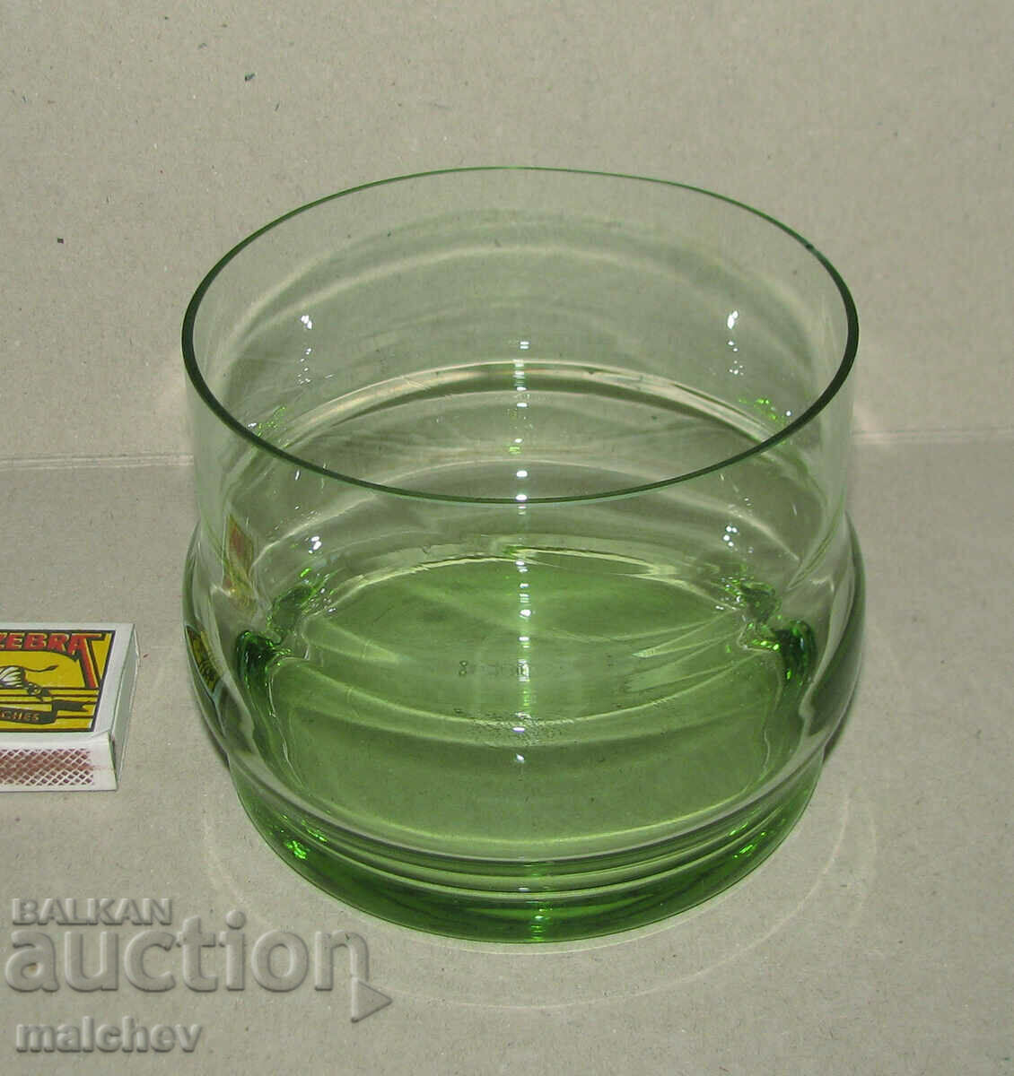Old glass ice bowl 12 cm greenish glass, preserved