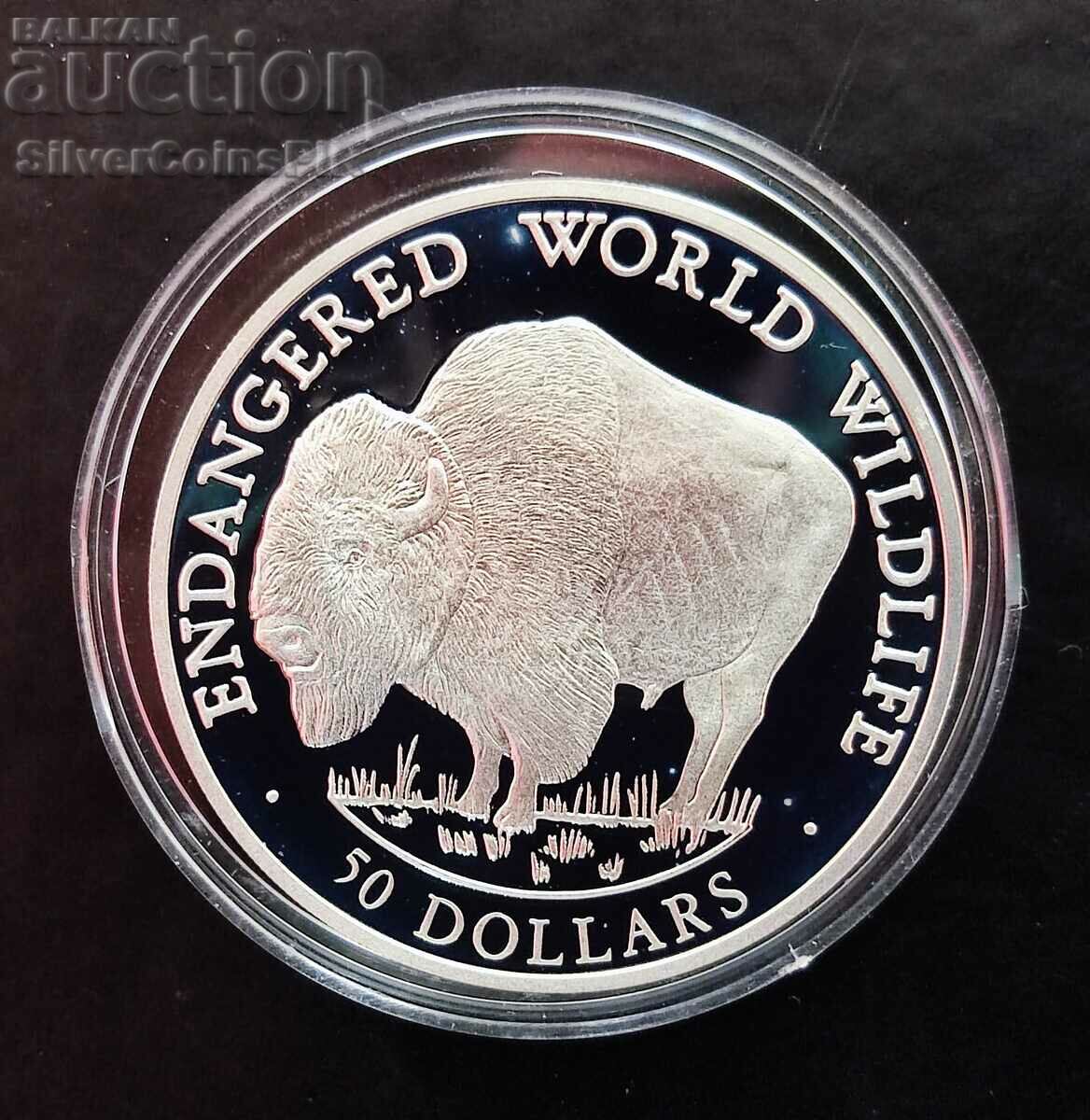Argint 50 USD Bizon 1990 Animale pe cale de dispariție