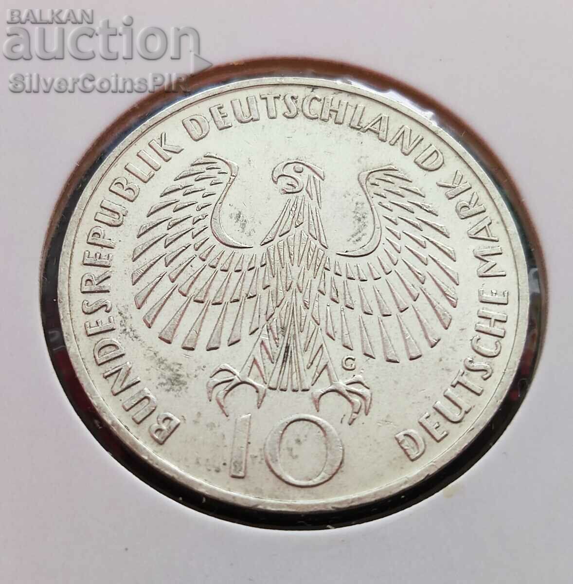 Сребро 10 Марки 1972 G Олимпиада Мюнхен