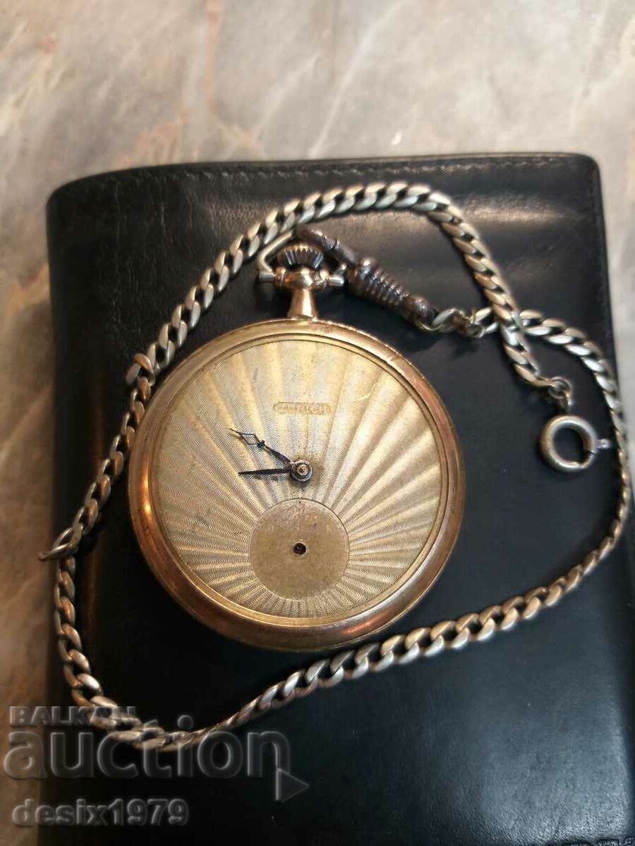 Швейцарски джобен часовник ЦЮРИХ с много дебела позлата