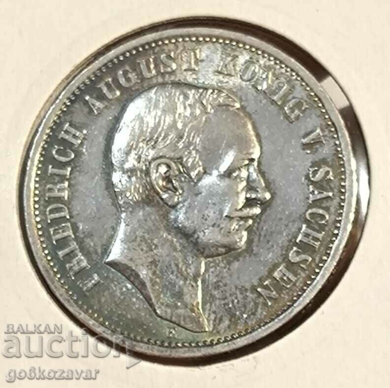 Германия Саксония 3 марки 1911г Сребро! UNC Рядка !