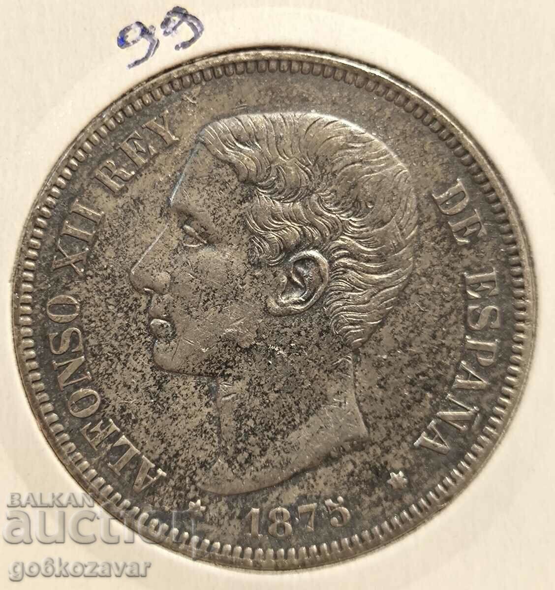Spain 5 pesetas 1875 Silver!