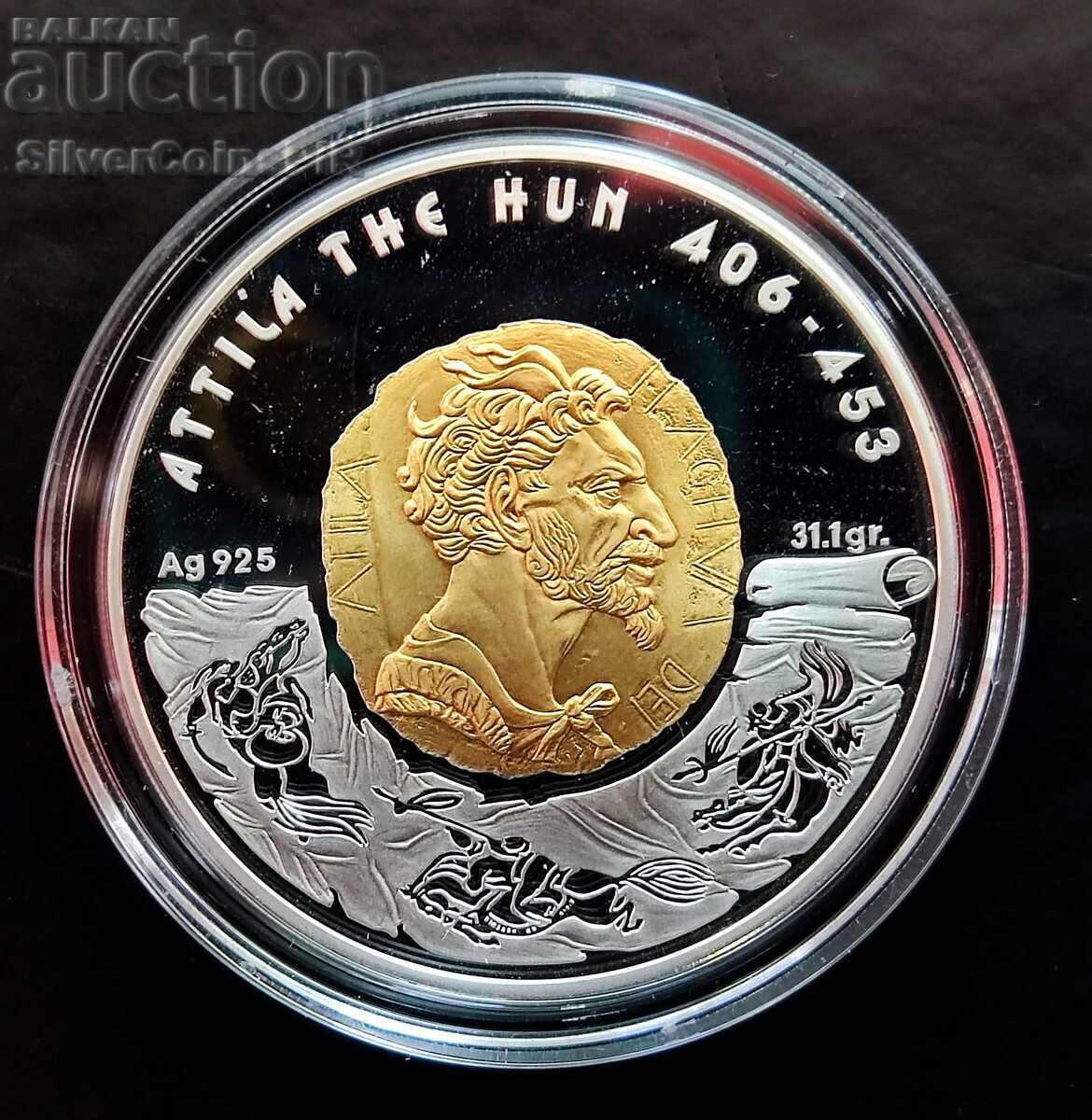 Argint 1 oz Attila Hunul 2009 Kazahstan 100 Tenge