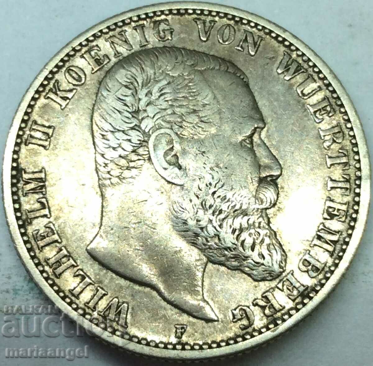 2 марки 1904 Германия Вюртемберг Вилхелм II сребро