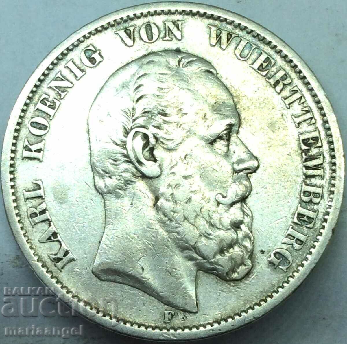 5 марки 1875 Германия Карл фон Вюртемберг 27,54г сребро