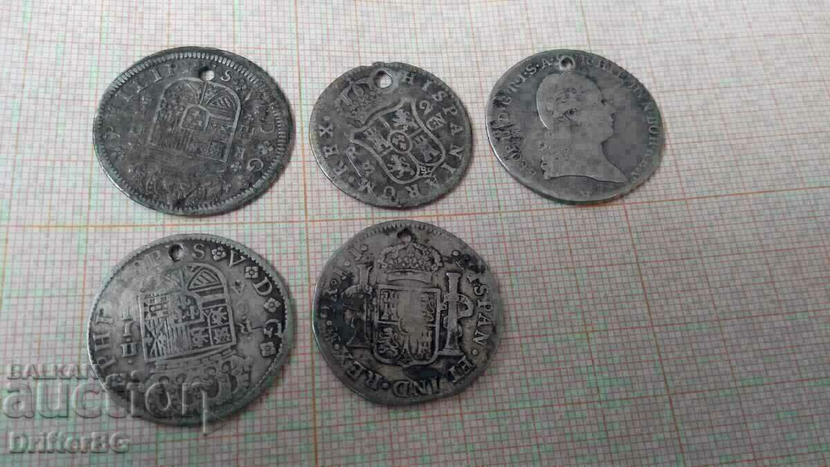 Old silver coins, 5 pieces, 27.6 g in total