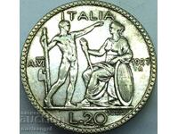 20 Lira 1927 R-Rome Italy Victor Emmanuel II Silver