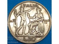 20 Lira 1927 R-Rome Italy Victor Emmanuel II Silver