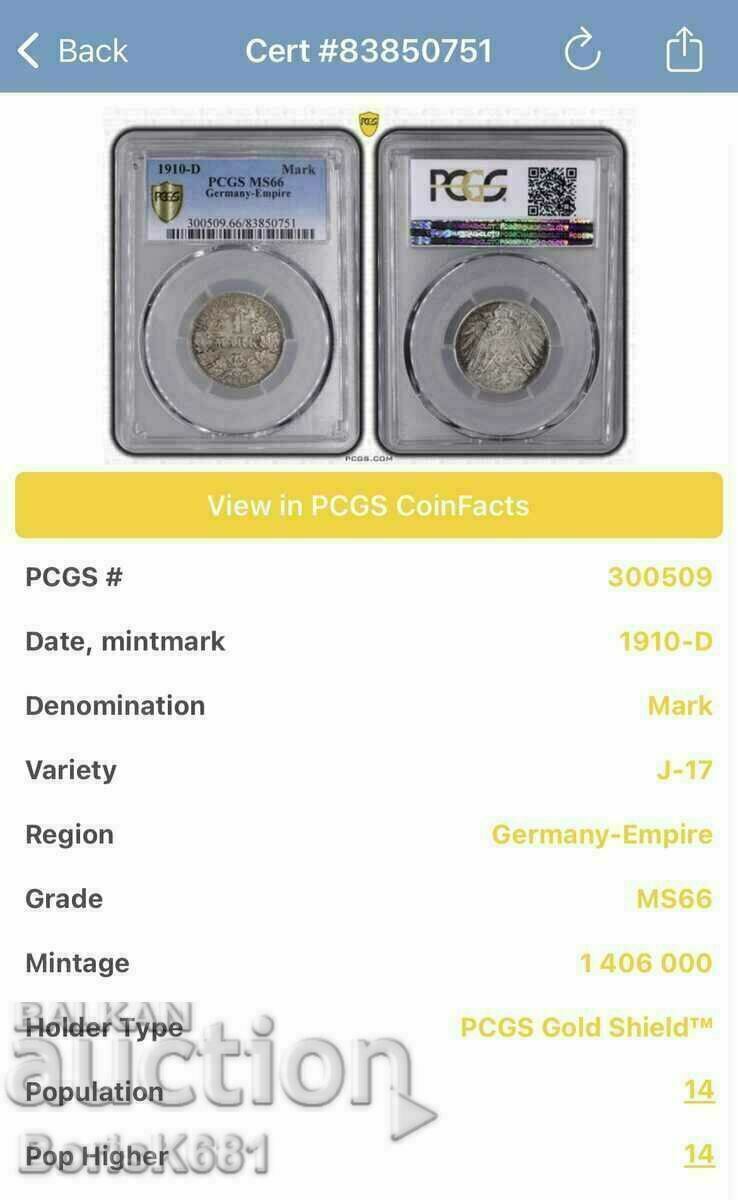Auction 1 stamp 1910 Germany MS66 PCGS Auction 1 stamp 1910 Germany MS66 PCGS