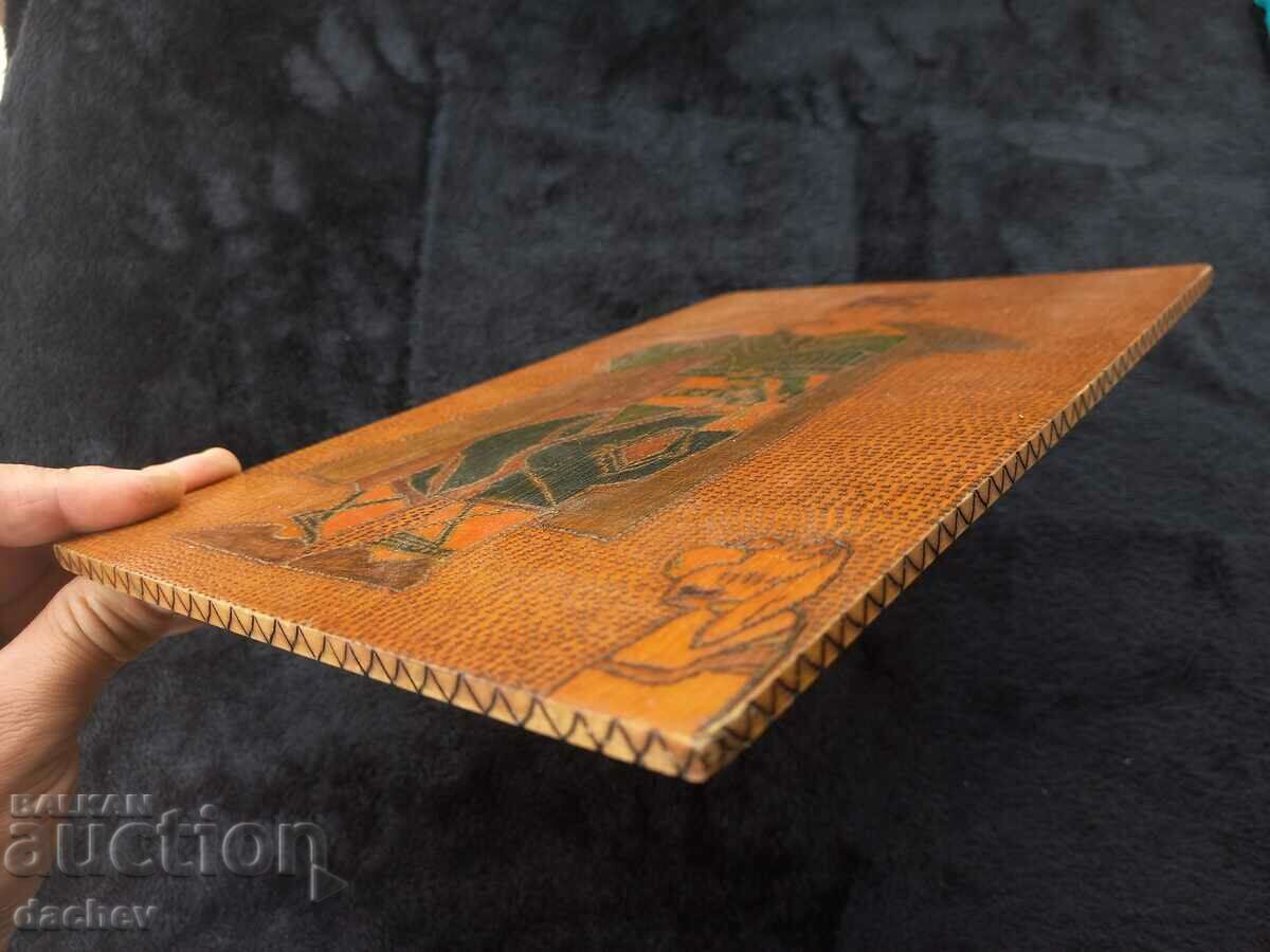 Poză veche pirografată Folclor bulgar Băiat în costum - 6