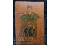 Poză veche pirografată Folclor bulgar Băiat în costum