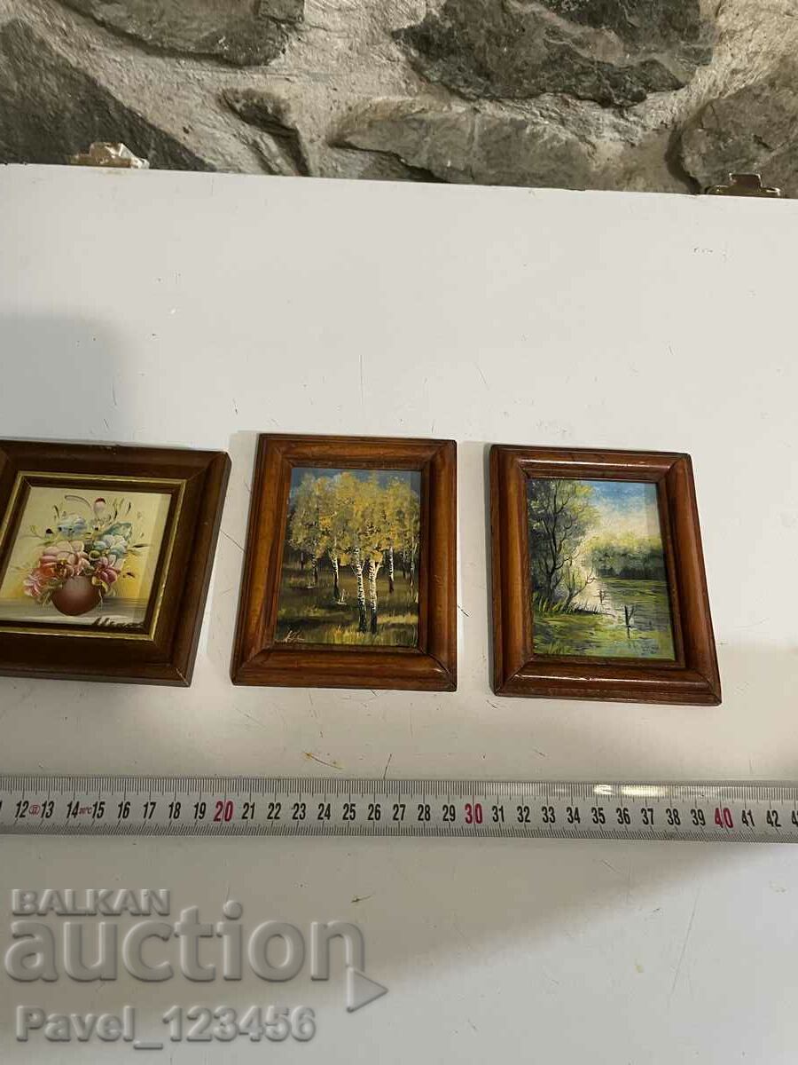 3 painted miniature paintings