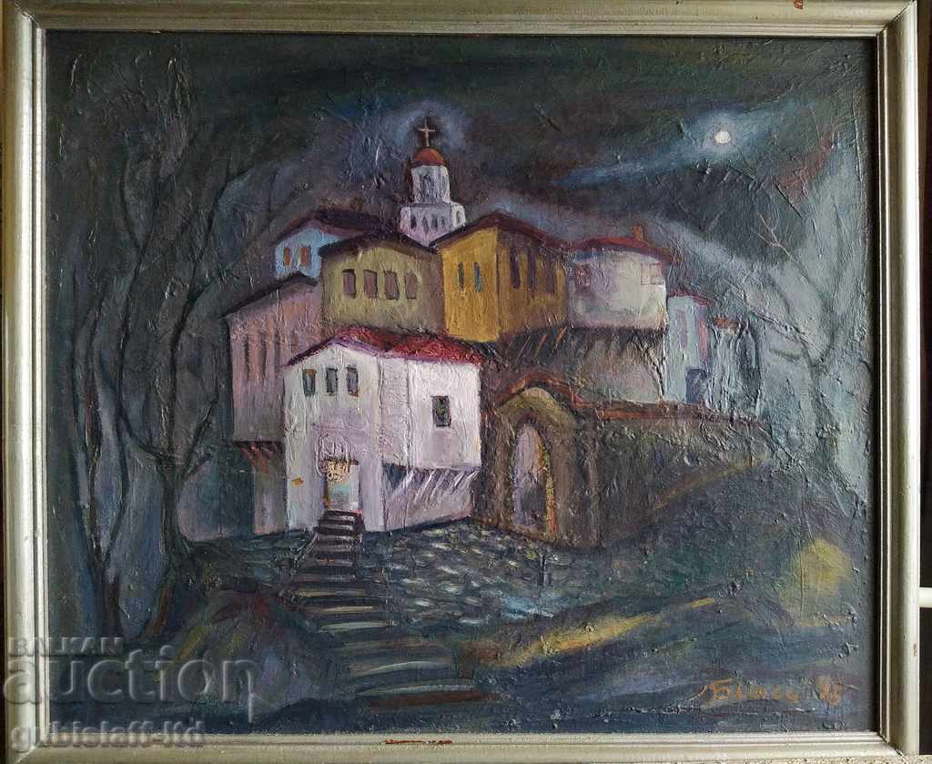 Picture, houses, church, art. Blaga, 1996